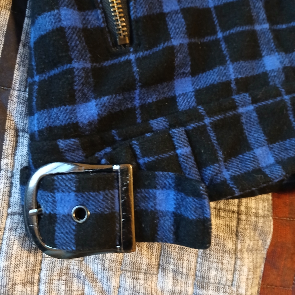 Ben Sherman Biker Moto Black And Blue Plaid Jacket - Picture 5 of 6